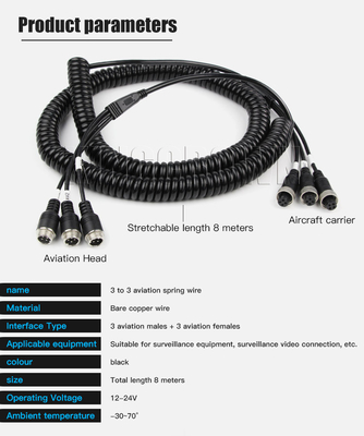 4 étirables FCC d'accessoires de caméra de funiculaire d'extension de ressort d'aviation de PIN Black 3 à 3