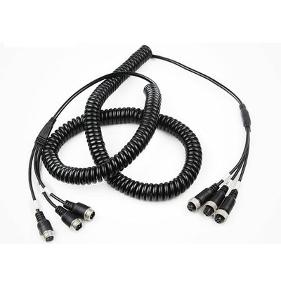 4-Pin Aviation Coiled Extension Cable – 3 Male to 3 Female Spring Wire for MDVR Cameras