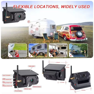 Caméra de recul sans fil solaire Wi-Fi pour voiture, transmission 100m, pour bus, van, camion, camping-car, caravane, tous modèles de véhicules