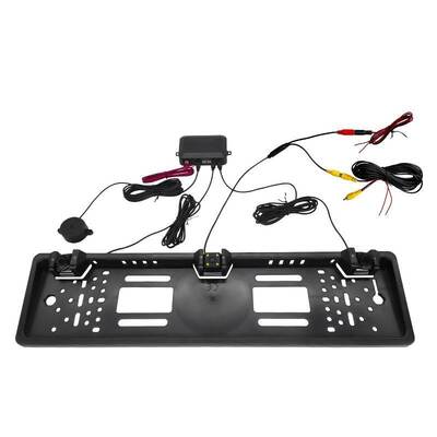 Caméra de recul avec cadre de plaque d'immatriculation européenne, 4 lumières LED, caméra de recul intégrée, Radar de recul, système de capteur de stationnement